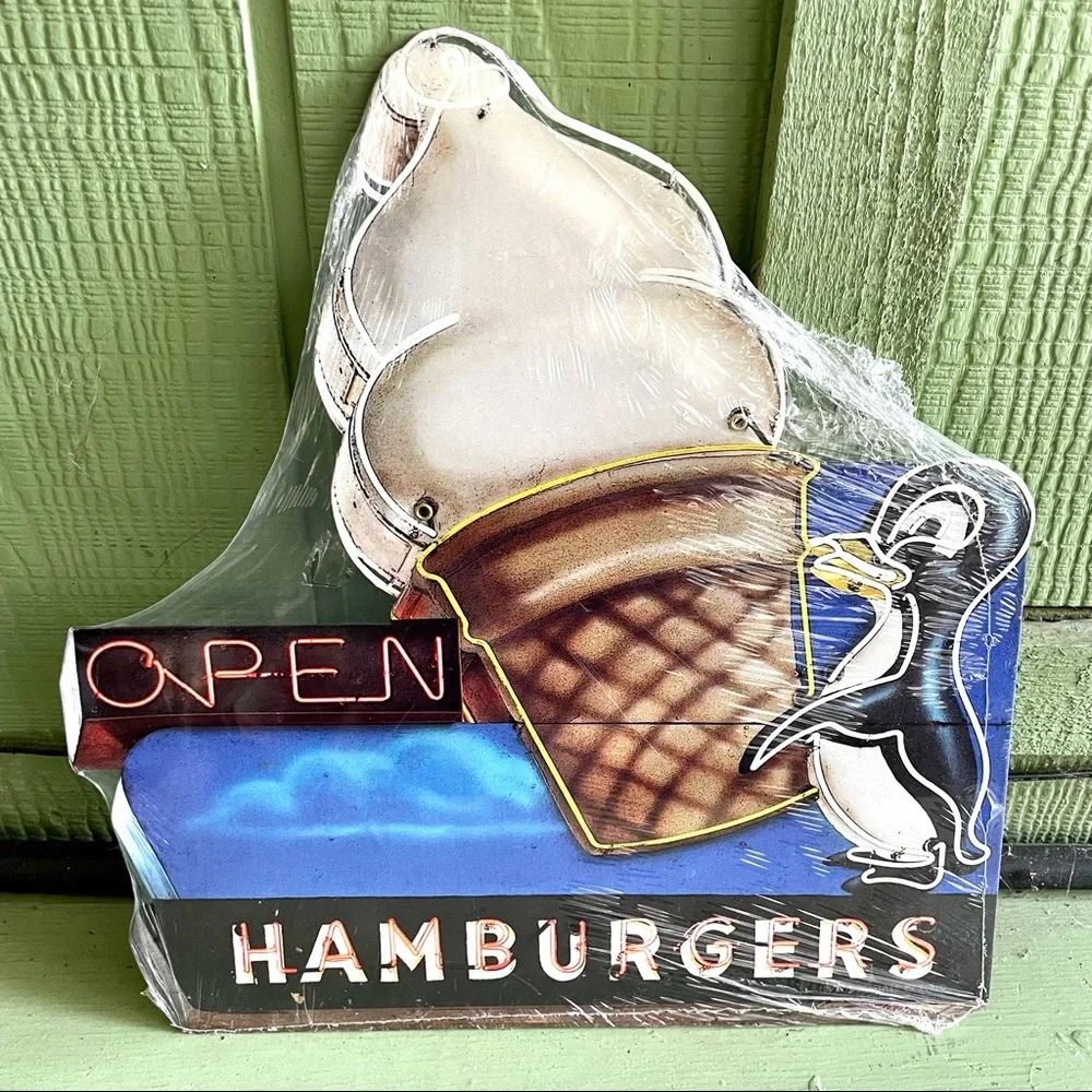 NEW Heavy Duty Steel Penguin Hamburgers Metal Sign